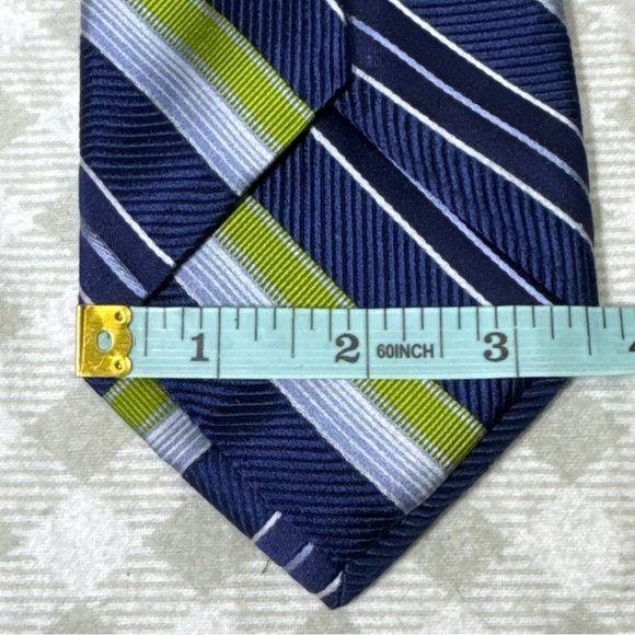 IKE BEHAR NEW YORK Silk Necktie Blue Green Stripes - Picture 5 of 7